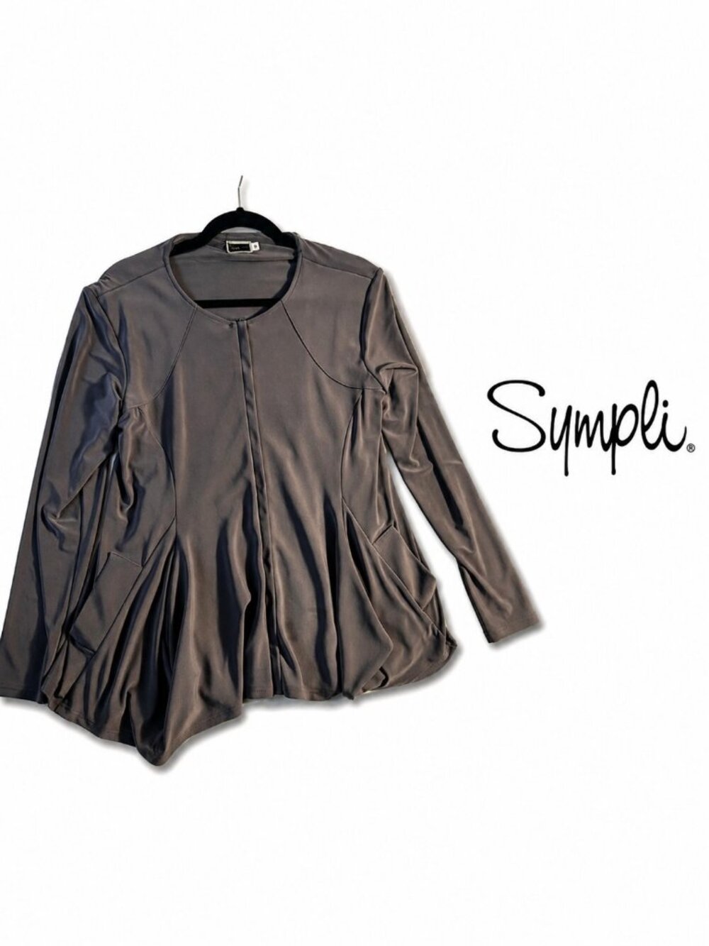 Sympli The Best Charcoal Grey Open Front Drape Jacket Cardigan Size 10 Made in C
